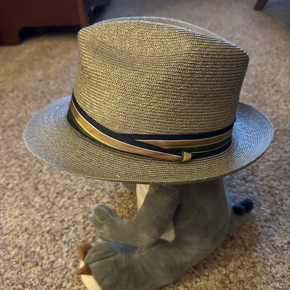 Dobbs Fifth Avenue Panama Fedora hat - blue, size 7.5
